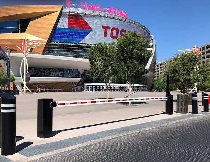 anti ram bollards and swing gate