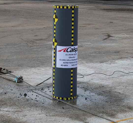 ultra shallow safety bollard before impact